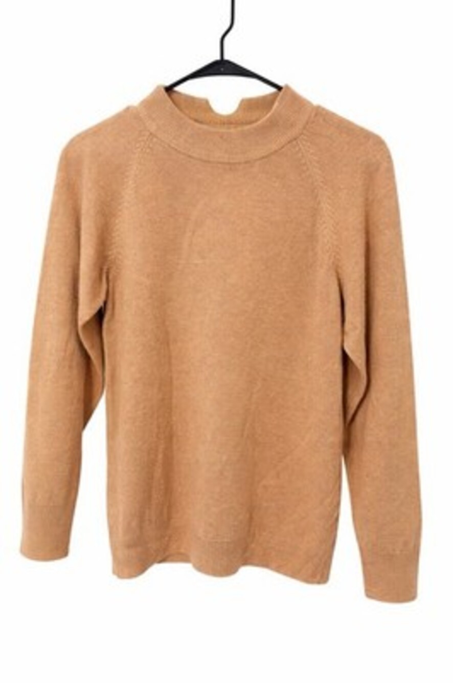 Sarah Bentley Women’s Petite Small Knit Sweater Camel Brown Mock Neck Half Zip